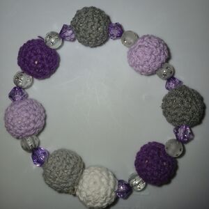NWT Handcrafted Purple and Gray Crochet Beaded Bracelet.